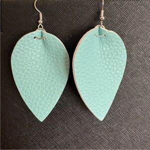 NWT Sea Blue Petal Shaped Faux Leather Earrings